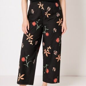 Natalie & Me 100% silk pants black floral print 22” xl vintage